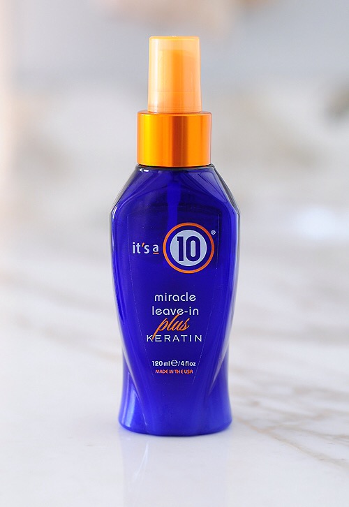 It's a 10 Miracle Leave-In plus Keratin. This stuff really and truly is the perfect 10 in the realm of hair products. My mane is wavy and unruly; the strands are thin but there are lots of them, meaning that it becomes easily tangled and therefore extremely difficult to brush - especially when fresh out of the shower. However, thanks to this product, I no longer dread brushing my hair, as it now takes me about 5 minutes to brush rather than upwards of 15 (no joke). Additionally, the keratin reduces frizz and significantly reduces the time I spend blow drying. I was reluctant to try it out for a while given its price tag, but it is totally worth the splurge and then some. Plus, a little goes a long way.